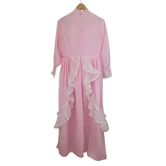 Vintage Pink Prairie Long Sleeve Dress w/ Lace Trim & Ruffle Details Women's M - Picture 2 of 9